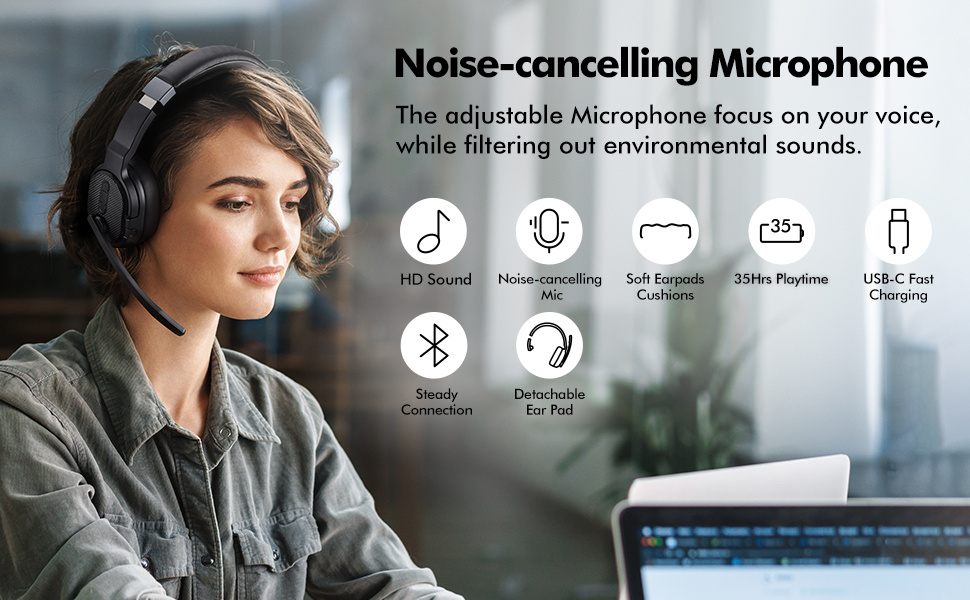 Trucker Headset, Single and Dual Ear Wireless Headset with Mic for Work Noise Cancelling, 35Hrs 3 EQ Music Modes Trucker Driving Headset for PC, Drivers, Office, Call Center Work Christmas, Festival, New Year's Gift