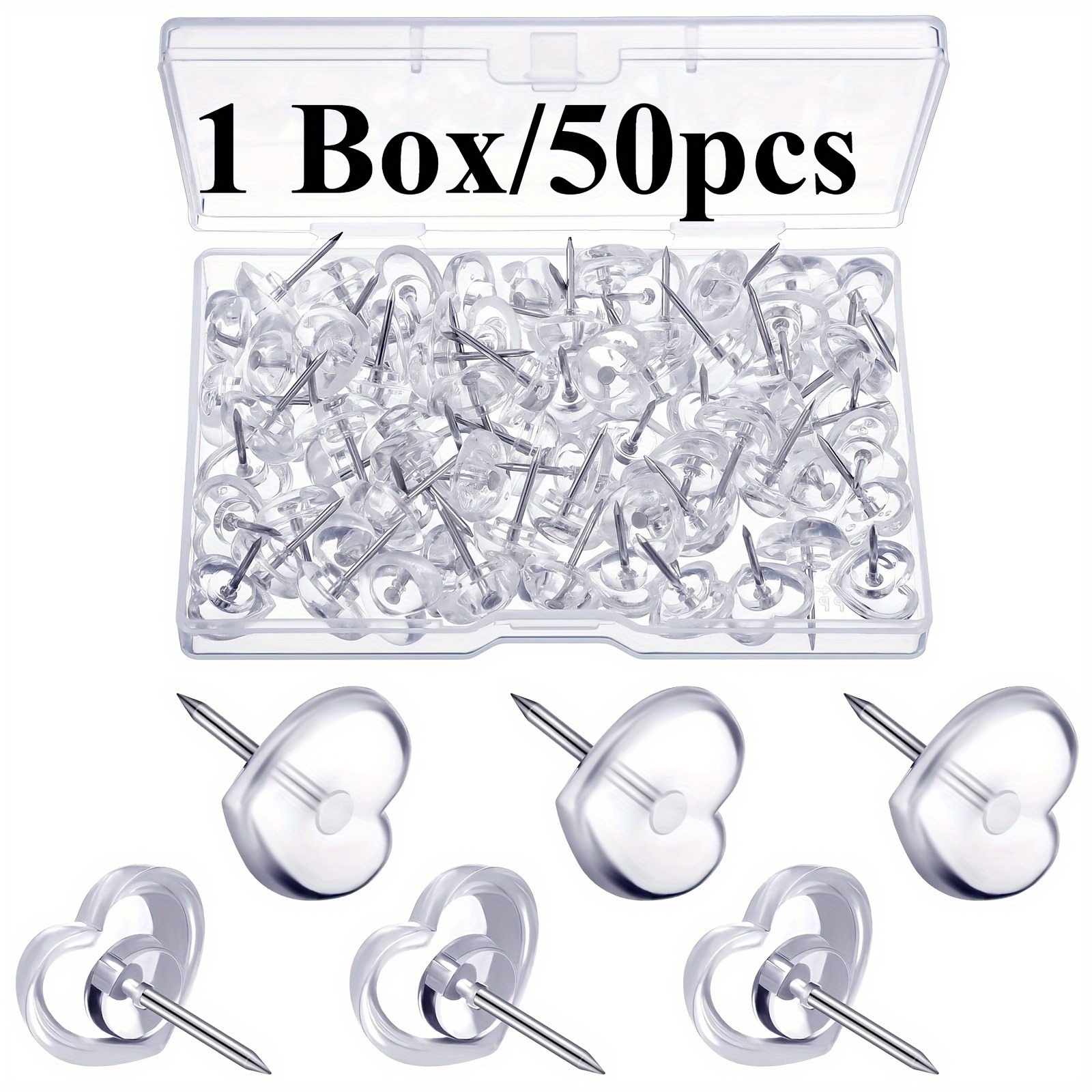 TEMU Transparent Heart-shaped Push Pins For Cork Boards, Ideal For Decorating Posters, , Photo Maps, And Classroom Supplies