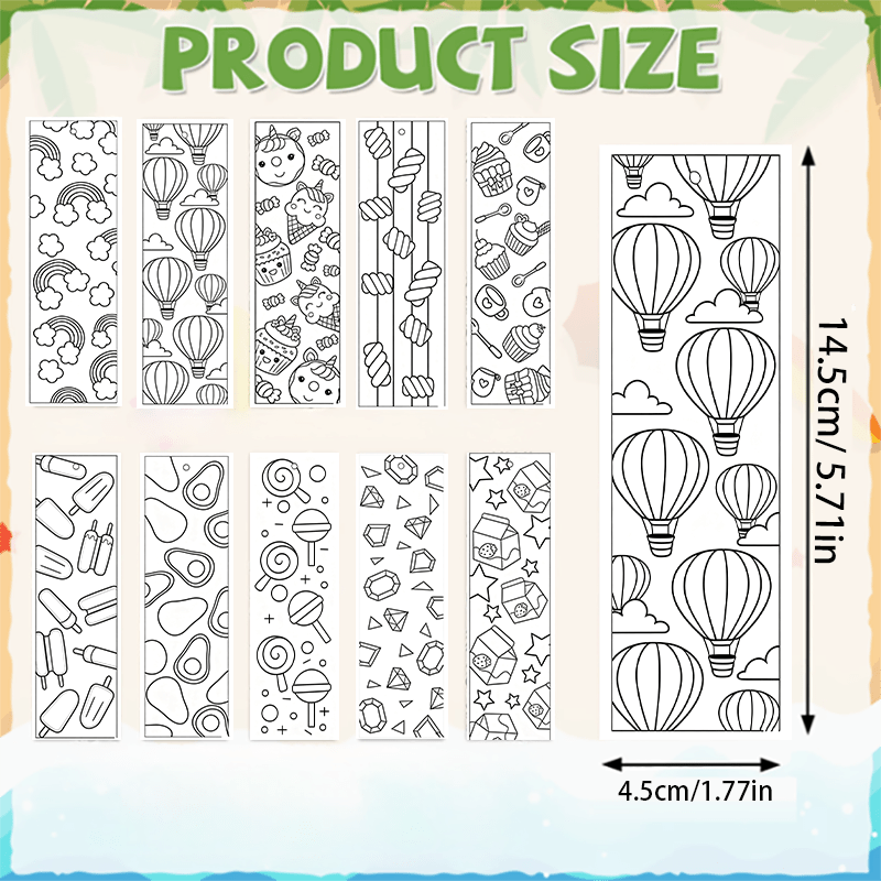 TEMU 20pcs Bookmark Set, Diy Coloring Bookmarks, Cute Sweet-style Pattern Handmade Doodle Bookmarks, Hot Air Balloon, Donut, Candy, Avocado,