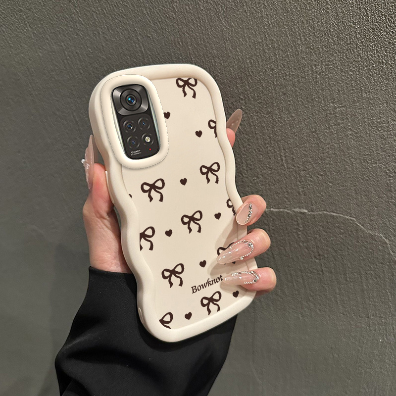 TEMU Phone Case - Suitable For Xiaomi Redmi Note10/ Max/ /note11/11t/11pro 4g 5g Wavy Shape Shockproof Anti-slip Luxurious Bowknot Pattern Soft Tpu