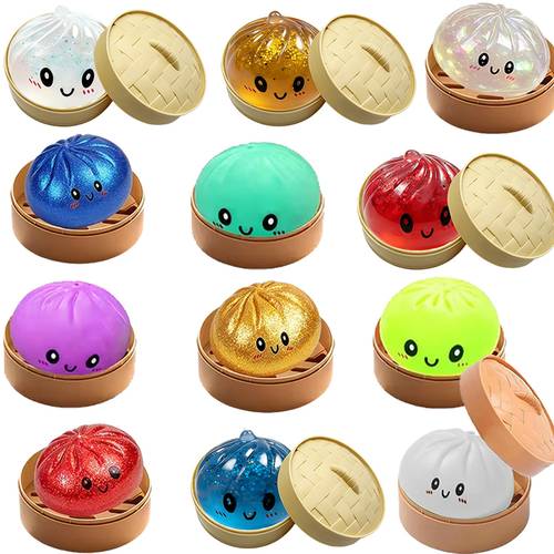 party geschenkset - 3 sets (9 stück , 3 baozi, 3 dämpfdeckel, 3 dämpfbasis), niedlicher stressabbau baozi , teigtaschen weichspielzeug, sensorisches spielzeug, stressabbau knethaufen spielzeug, weiches stressabbau spielzeug