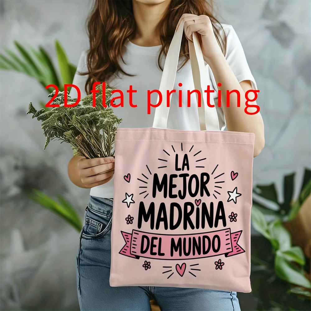 TEMU Bolsa tote con impresión 2D, 1 pieza, para , con la en español "La Mejor Del Mundo", adecuada para de la , Día de , Pascua, Chino, verano, , ,