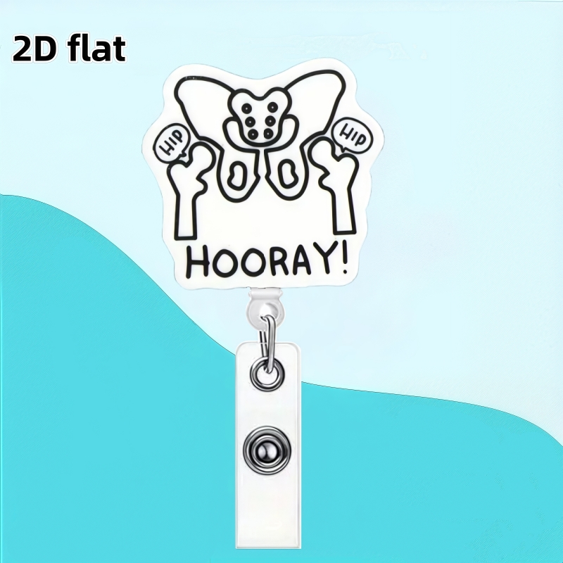 TEMU 1pc Retractable Medical Id With Anatomical Hip/knee/spine Bone Labels - Orthopedic-themed Clip For Doctors, Radiologists, Medical Students -
