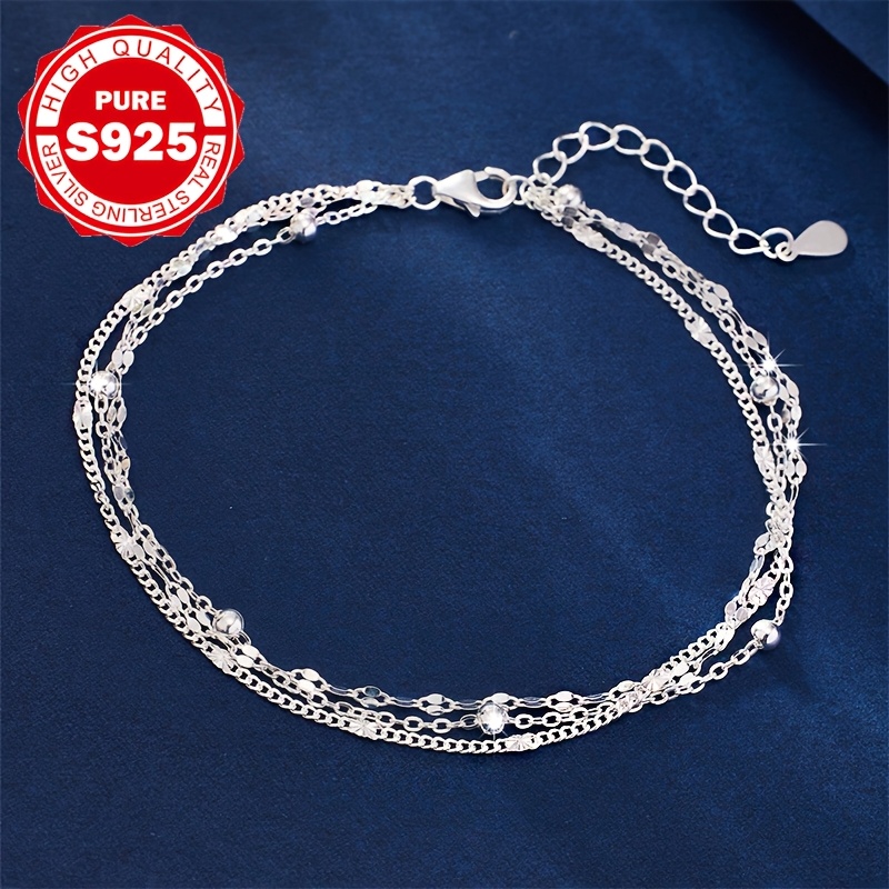 TEMU Elegant Ladies S925 Silver Bracelet - Bohemian Style, Chain Design, Low Allergy, Ideal For Daily Wear, Party And's Day, Ideal Gift For Christmas