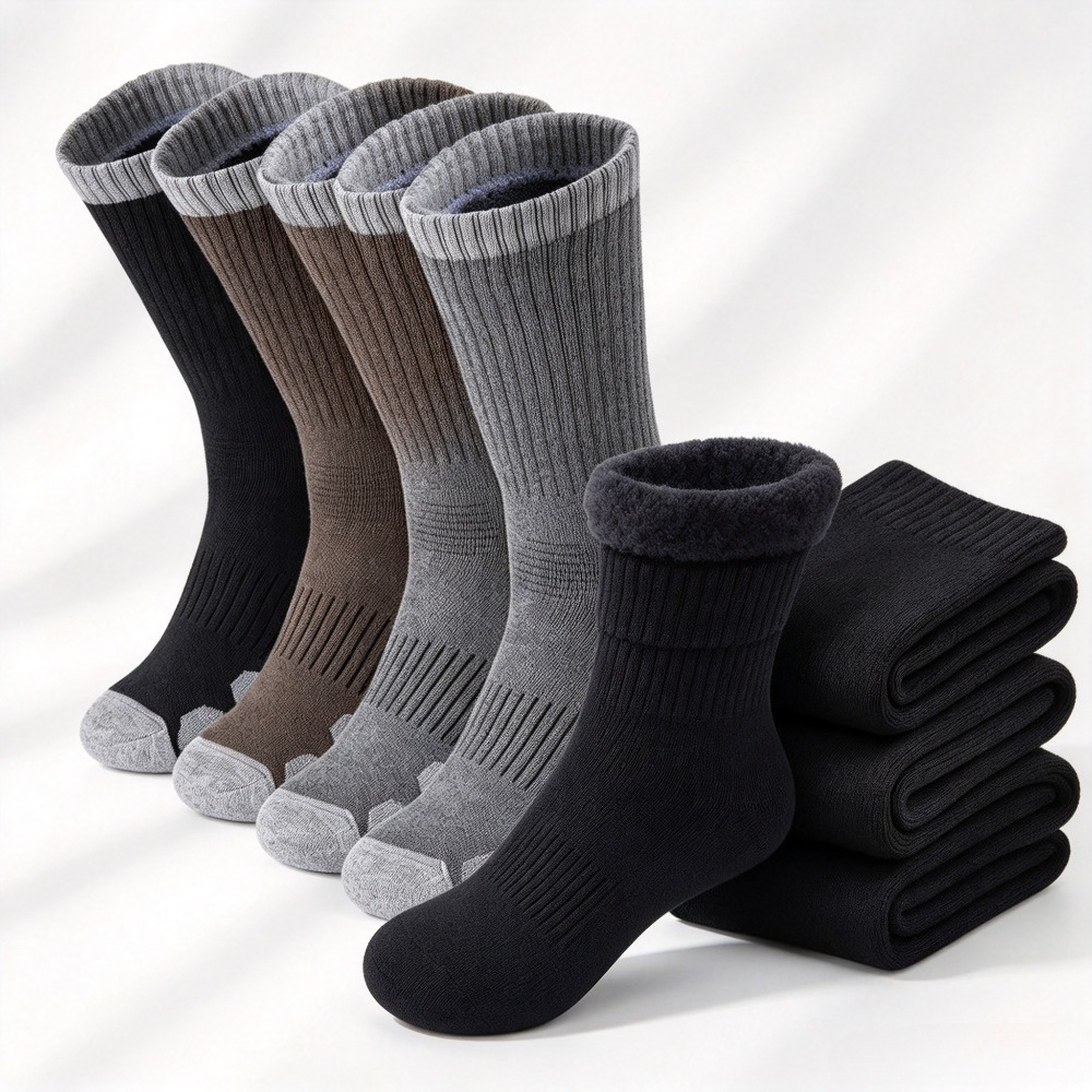 TEMU 5-pair Men's Winter -lined Thermal Socks, Thickened Brushed Socks For Cold Weather Protection, Hiking Socks, Winter Thick Socks, Fluffy Socks,