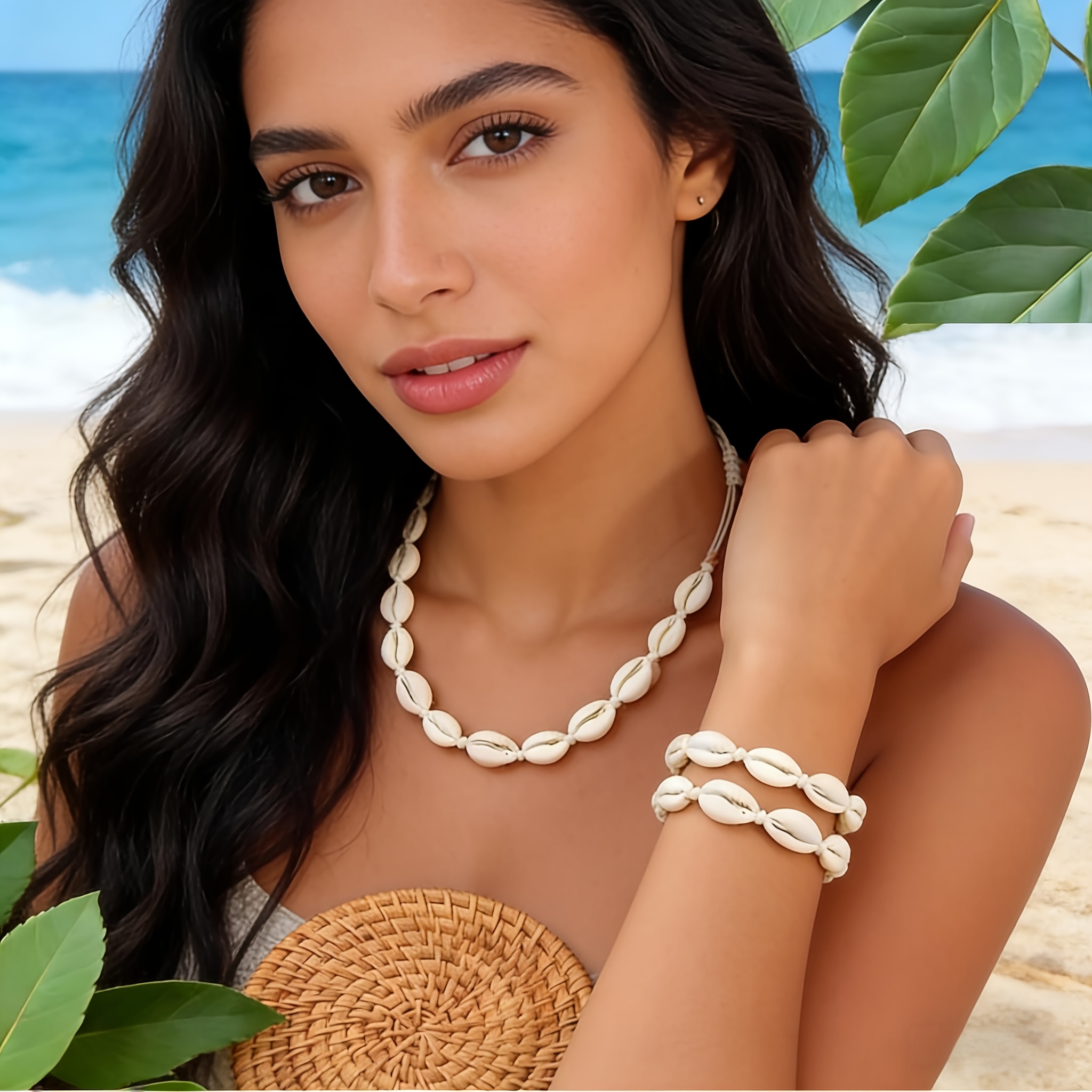 3pcs Bohemian Ocean Style Shell Bracelet Necklace Anklet Set