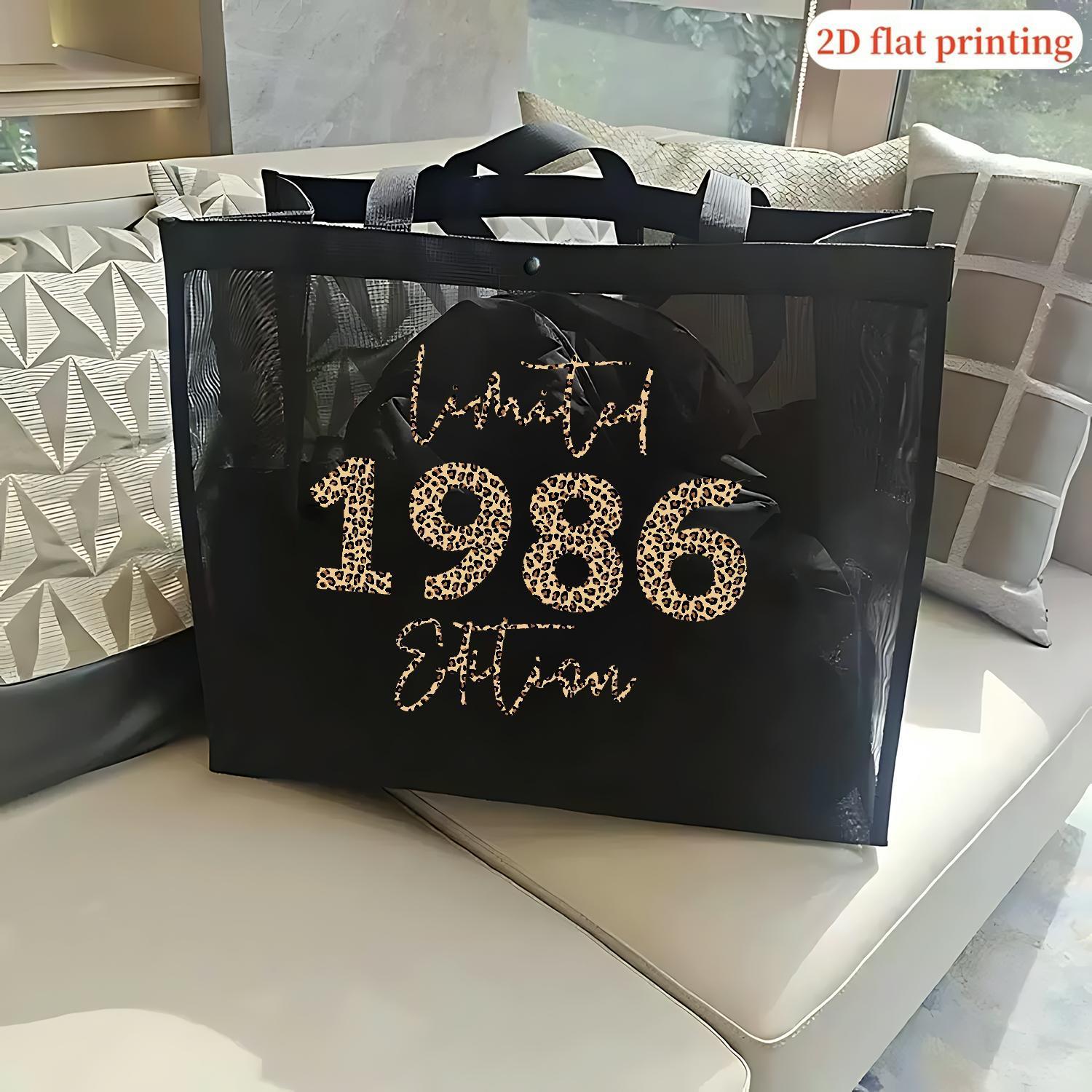 TEMU LZ250813x28 Sac à bandoulière en noire imprimé plat 2D, Sac de courses en noire polyester, Sac de rangement en parfait pour la rentrée, Voyage