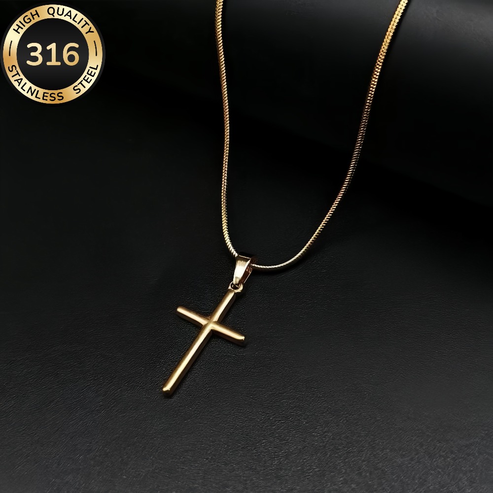 Premium 18k Gold Plated Stainless Steel Cross Pendant Necklace, Anti-tarnish & Hypoallergenic, Fashionable & Versatile For Women, Great Gift For Easter, Mother's Day & Anniversary