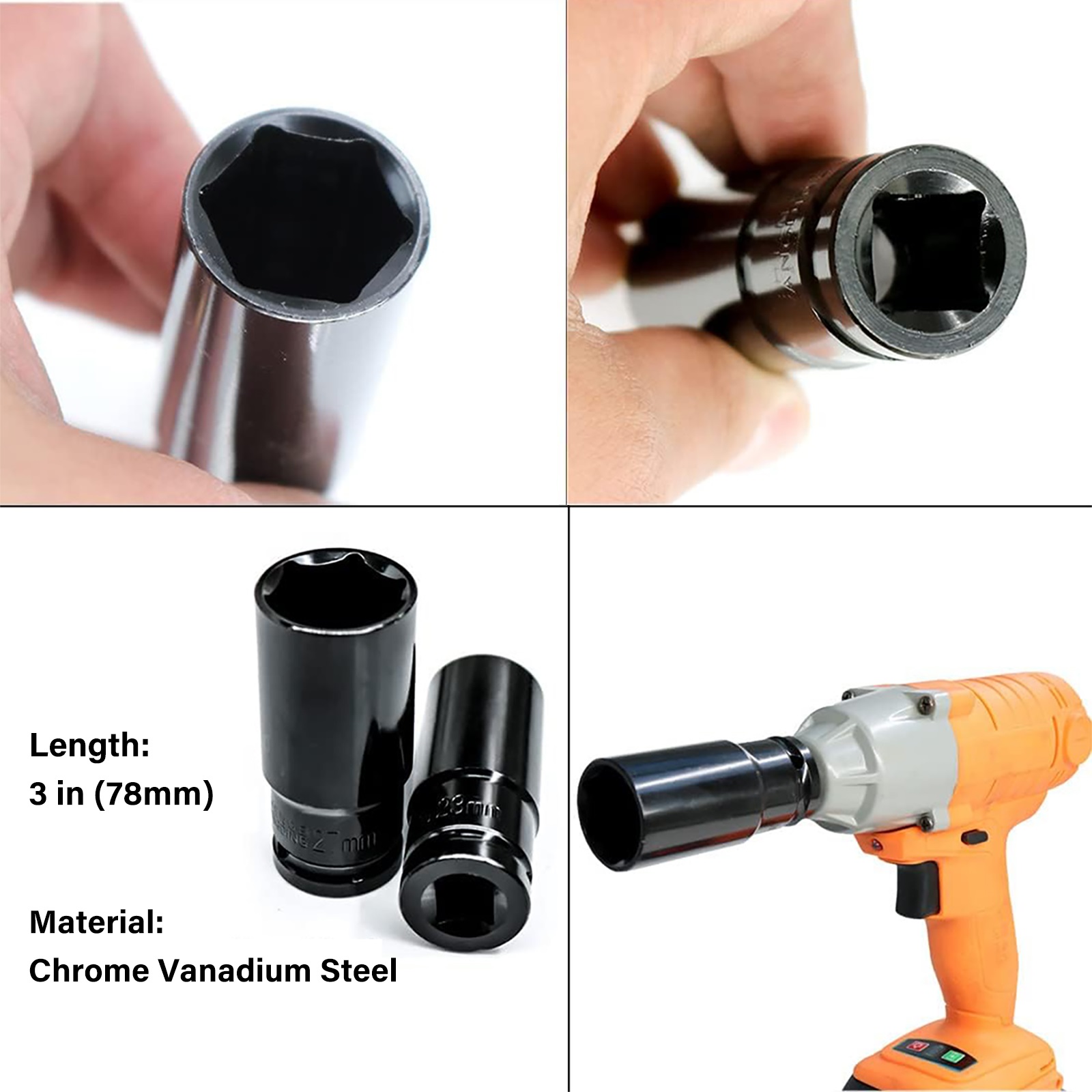 11pcs Deep Impact Socket Set, 1/2" Drive 6-Point