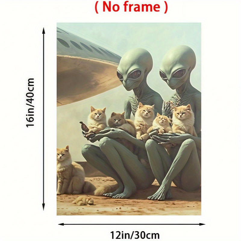 TEMU 2d Flat, 2d Flat, 1pc Frameless Canvas Art, Whimsical And Cat Canvas Print Poster, Style Wall Decor, Living Room, Bedroom, Office, Dining Room,