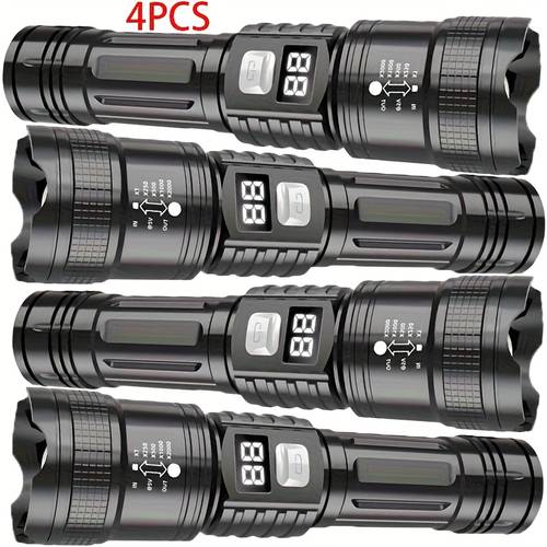 4 linternas led recargables potencia con foco zoom, cable usb, súper brillantes, largo alcance, luz de táctica para camping, senderismo, emergencias y viajes, equipo de senderismo | linterna | linterna recargable