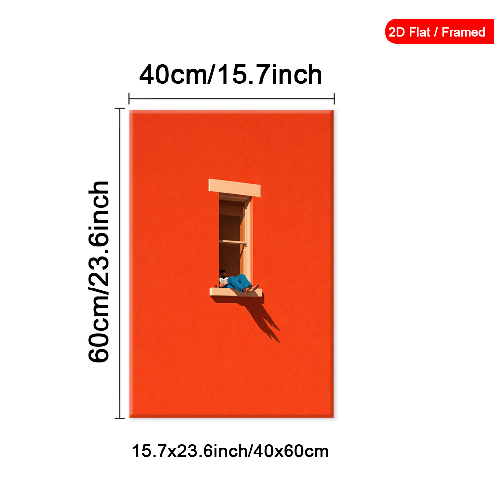 TEMU 2d Flat, 2d Flat, 1pc Framed Orange Wall Wall Decor Poster, Window Ledge Wall Art, Relaxing Canvas Paintings Decorations, , Retro Posters,