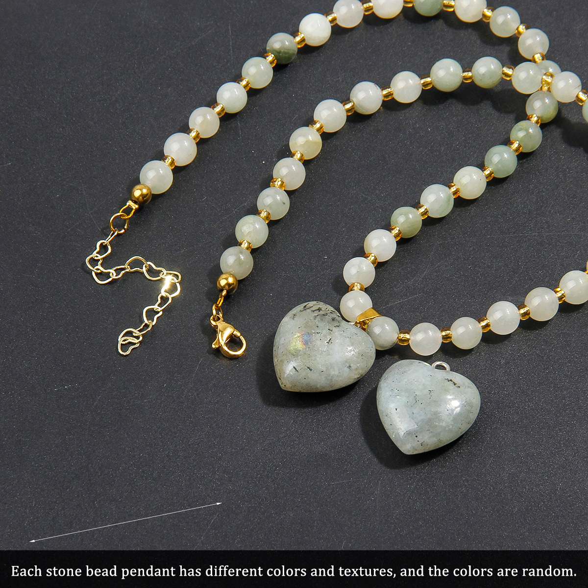 Natural Stone Beaded Necklace with Heart-shaped Stone Pendant