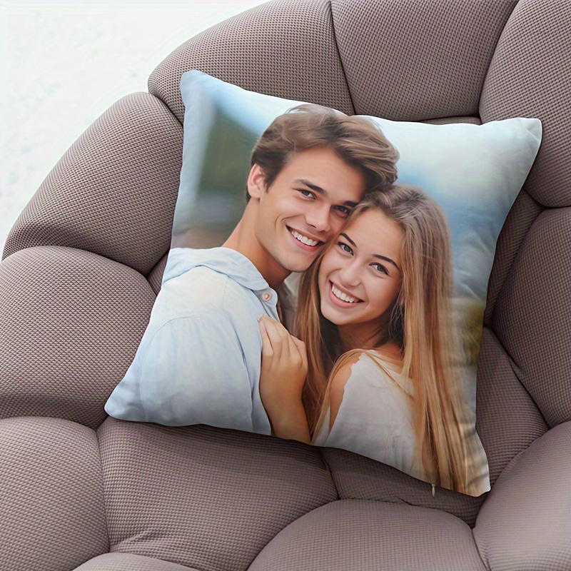 

1pc Custom Couple Photo Cushion - Personalized Single-sided Print, Contemporary Style, Hand Wash, Zipper Closure, Woven Polyester, Decor For Room Types, Ideal For Halloween And Christmas Gifts