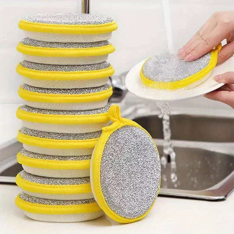 double-sided dishwashing sponge, 3   scrubbing pot brush, kitchen dish cloth, household dishcloth, oil and stain removal cleaning cloth details 0
