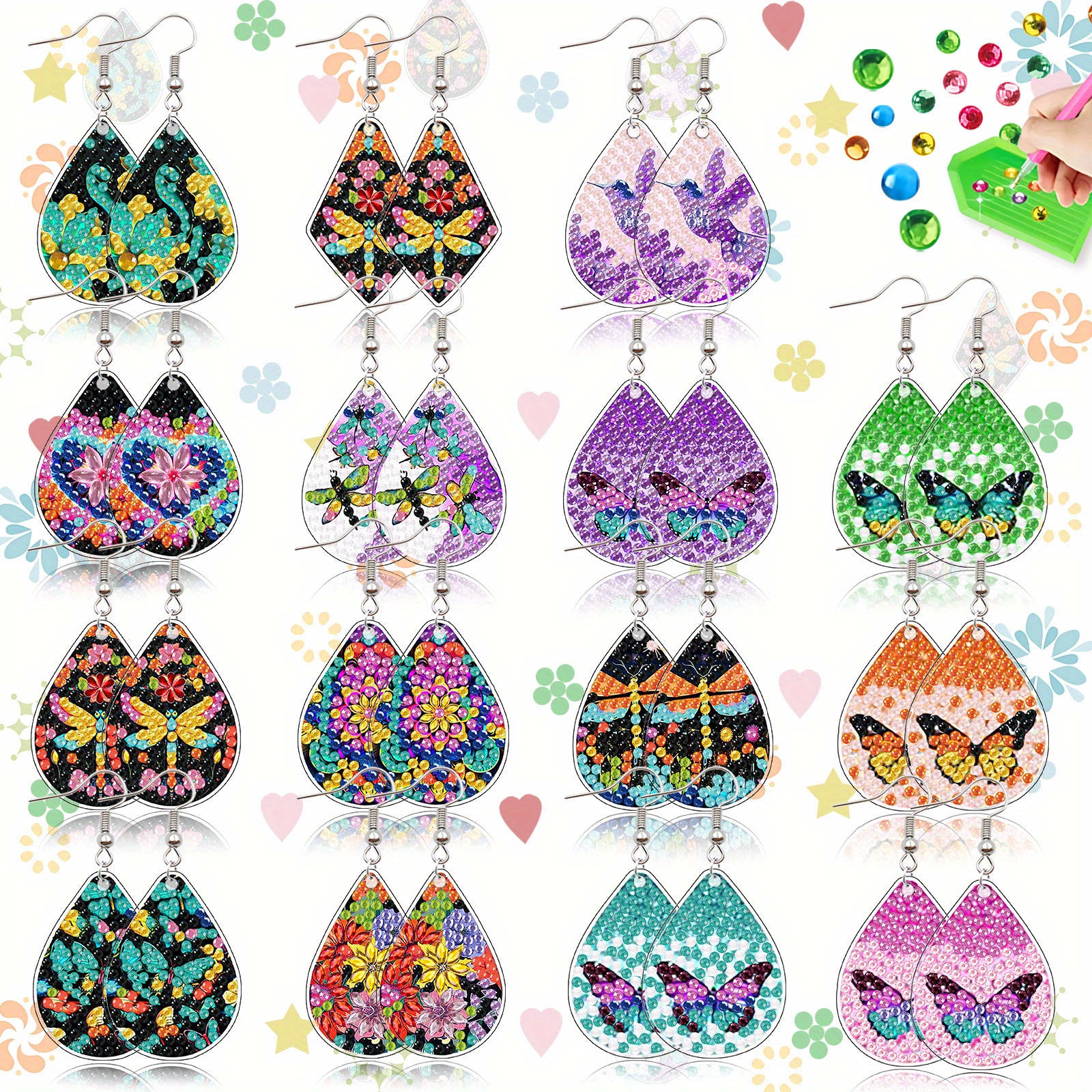 TEMU 30pcs, Diy Diamond Painting Earring Kit, Water Drop Diamond Painting Art Earrings, Colorful Diamond Painting Earrings Diy Kit, 5d Diamond