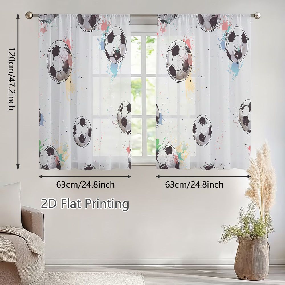 TEMU 2d Flat - 2d Flat - Are 2d Flat, Two-piece Sheer Curtains For Spring And Summer, Featuring A Black And White Soccer Ball Design With Vibrant