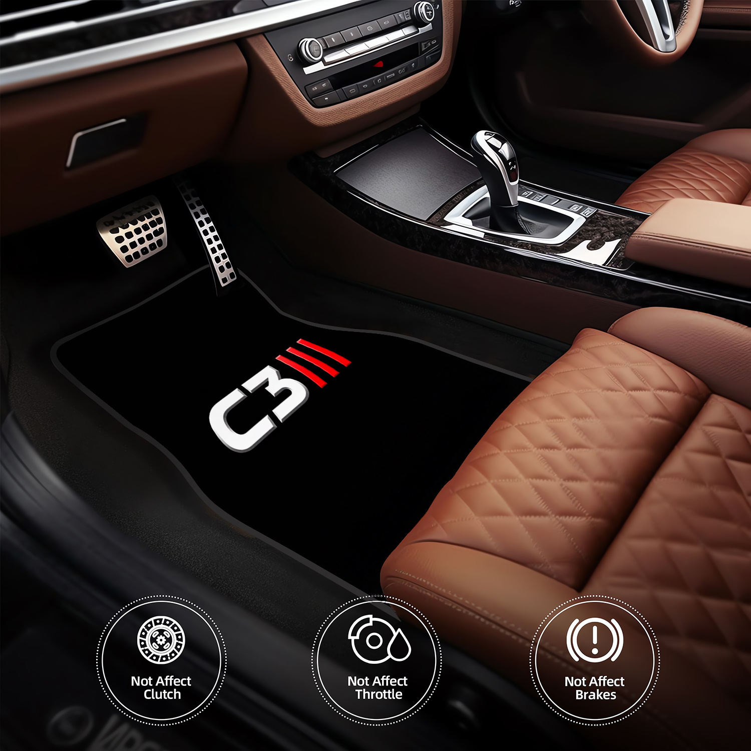 TEMU Juego de 4 piezas de tapetes universales para auto con C3 24-(520) y diseño de impresión 2D, para asientos delanteros y traseros, para sedanes,