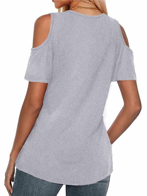 v neck off shoulder t shirt with heart pattern print unique short sleeve v neck top fashionable womens versatile casual short sleeve top for spring summer