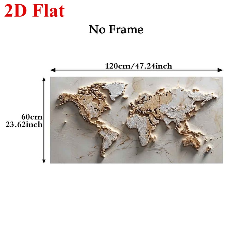 TEMU 2d Flat, 1pc Large Textured World Map Wall Art - 3d Relief Suitable For Living Room, Bedroom, Kitchen Decor | Unframed Canvas With Raised
