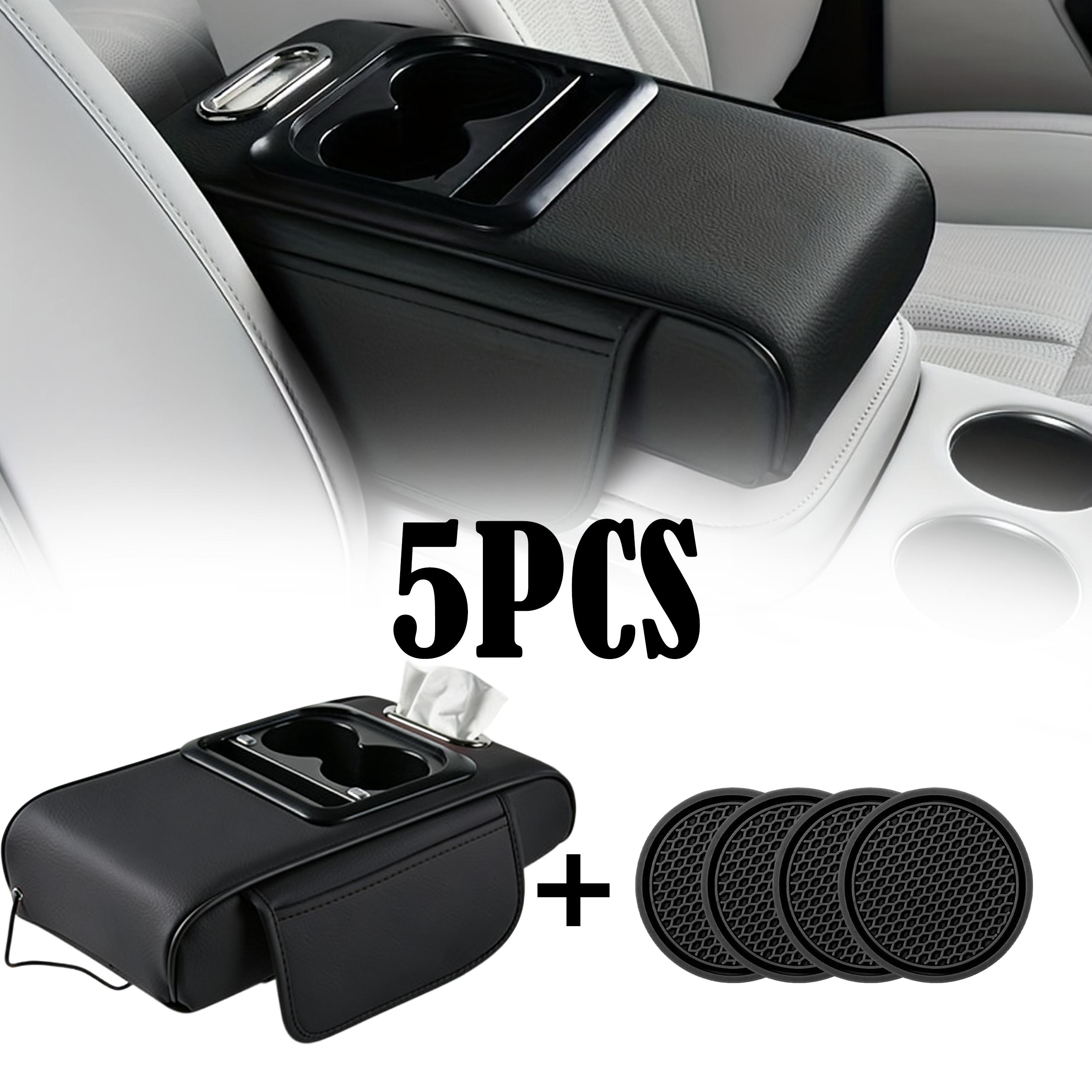 TEMU 5pcs Car Armrest Box Pad And Cup Holder Coaster Set, Multi-functional Car Storage Extension Box, Holiday Gift Car Accessories, With Cup Holder &