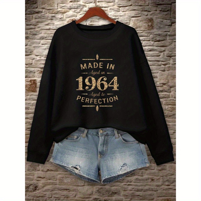 

Sweatshirt Vintage "Made in 1964" - Polyester Confortable, Col Rond, Coupe Décontractée pour Femme - pour &