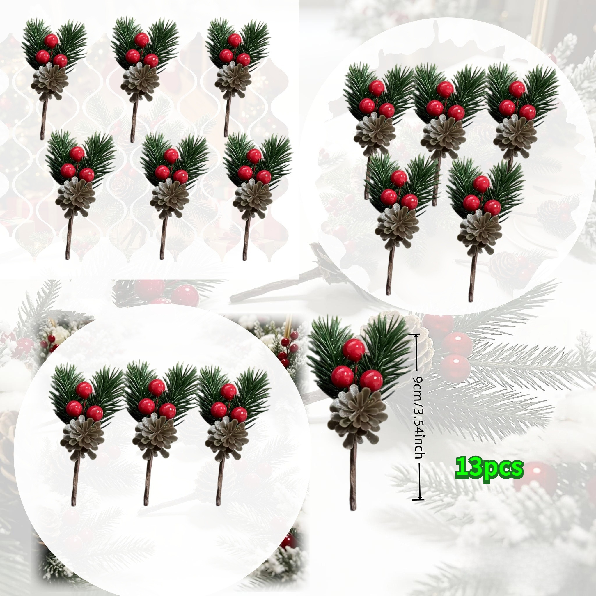 TEMU 13 piezas - Decoraciones de piñas artificiales, adornos navideños hechos a , de pino y piñas falsas para colgar, materiales para hacer coronas.