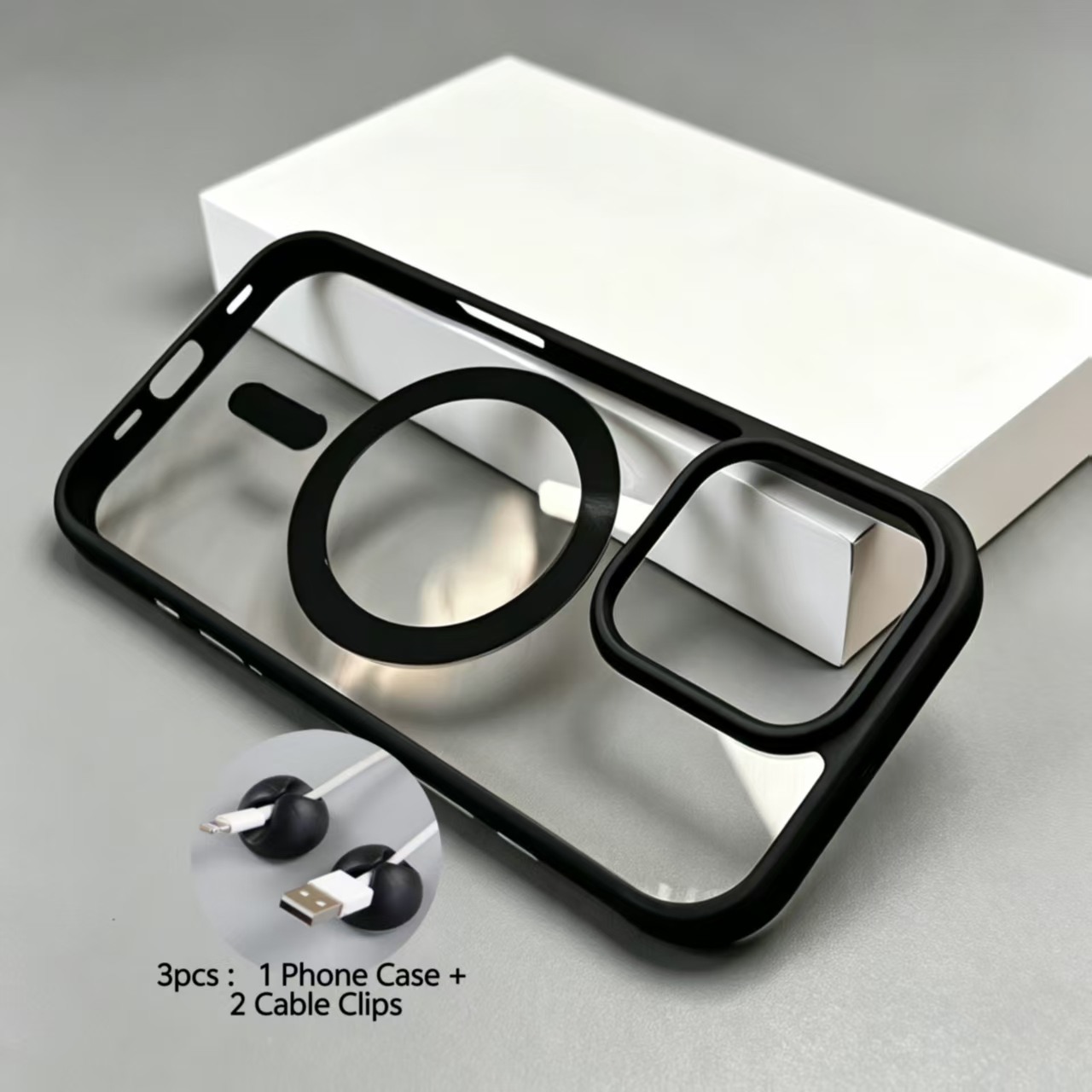 TEMU Phone Case - 3pcs: 1 Case And 2pcs Gift (2 Cable Clips) Premium Transparent Magnetic Wireless Charging Phone Case, For Iphone Pro Max 17e 16e 16