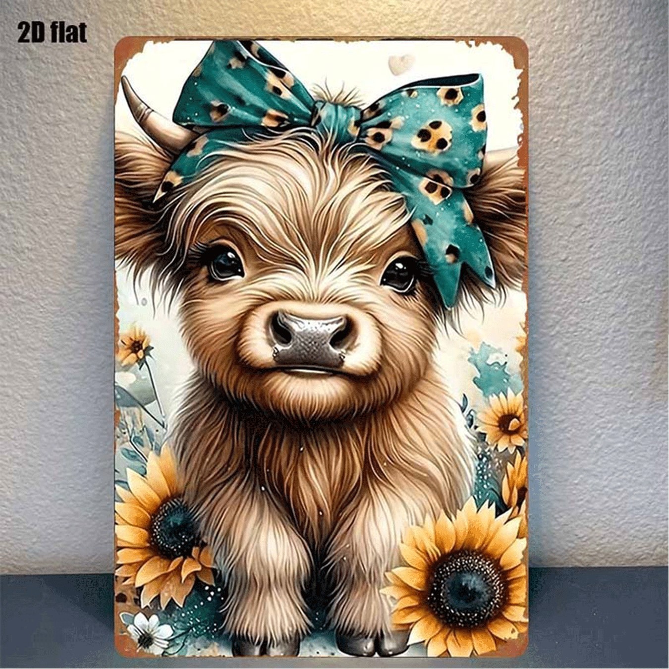 TEMU 1pc Baby Cow Metal Wall Art - A Rustic Farmhouse Decoration Featuring Sunflowers And Bows, Ideal For Bedrooms, Gardens, And Outdoor Areas.