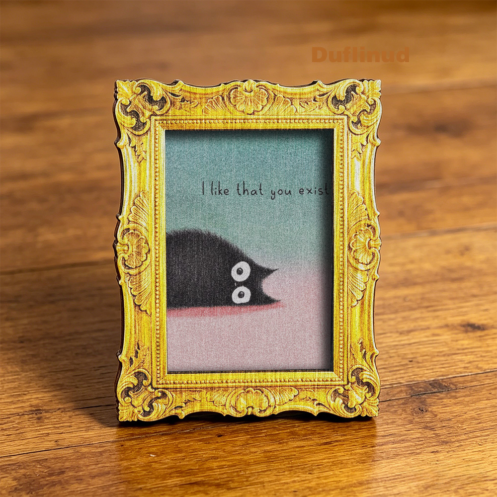 TEMU 1pc Cute Black Fluffy Kitten Wooden Fridge Magnet, Mini Wind Design, Soft Pink-blue Gradient Background, With Text , Warm Kitchen Refrigerator