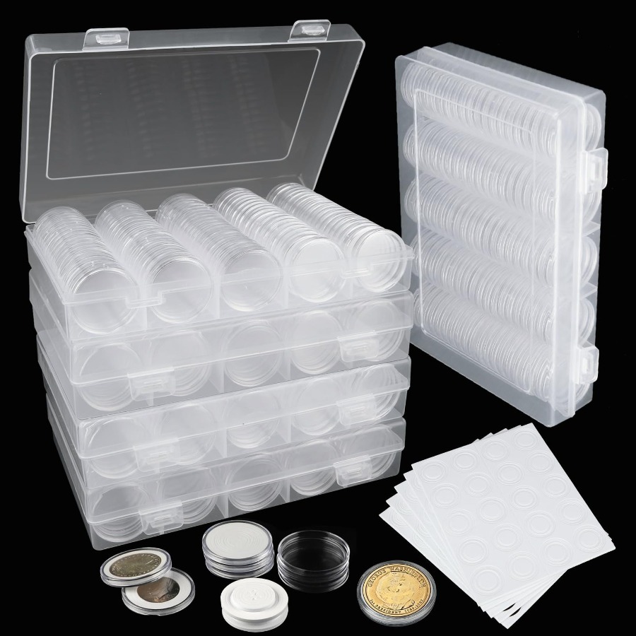 200pcs 30mm clear   case 100pcs and adjustable 17 20 25 27 30mm protect gasket 100pcs transparent commemorative collectable coin storage box collection supplies with plastic