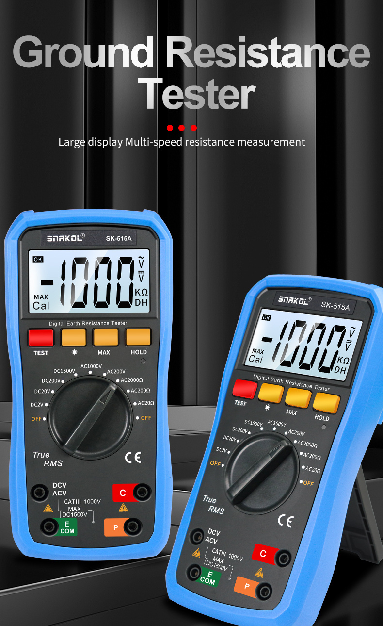 SNAKOL SK-515A Digital Earth Resistance Tester High Accuracy Measurement AC/ DC Voltage Detection Drop-proof Backlit Design