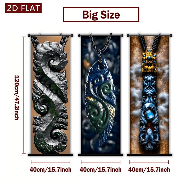 TEMU 2d Flat, 2d/flat-3pcs Traditional Maori Style Carved Pendant Plastic Scroll Hanging Paintings High - Definition Printed Wall Art Unique Tribal