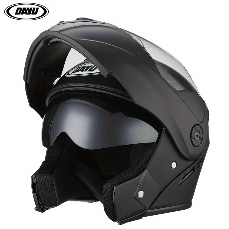 Matte Black Flip-Up Motorcycle with Double Visors - ABS Full Face Winter-Flip up Sports for Adults, Easy-Flip Visor Mechanism, Winter Riding, Sporty Style