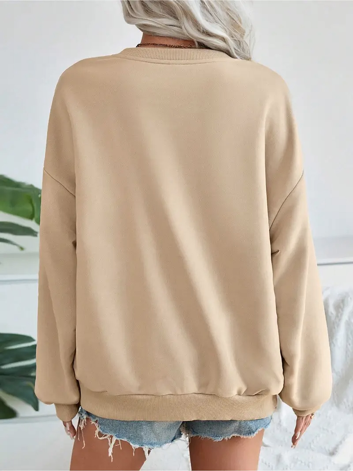 1 pièce Haut surdimensionné rose pour femmes Y2K avec inscription de bout en point - Pull ample à col rond, lavable en machine et adapté aux saisons (pas d'utilisation sèche)