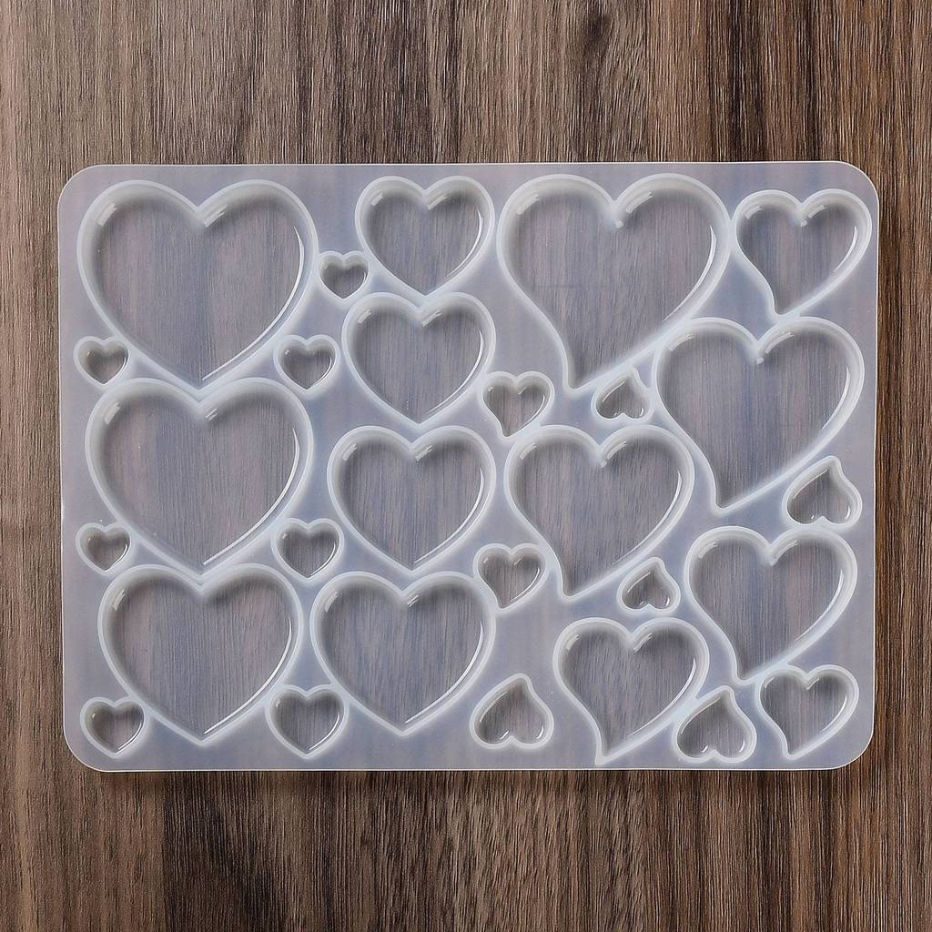 TEMU 1 moule cabochon en silicone de géométrique, moules de moulage en résine, cœur, 176X130X7Mm, diamètre intérieur : 10~46X8~32Mm