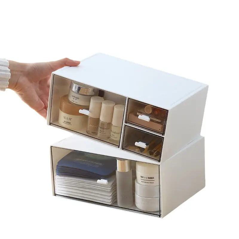 simple white desktop organizer with transparent drawers design for clear visibility and effortless retrieval multi layered compartments for organized storage of stationery and small items desk organization to enhance clutter free desk drawer organizer for home storage Product details 4