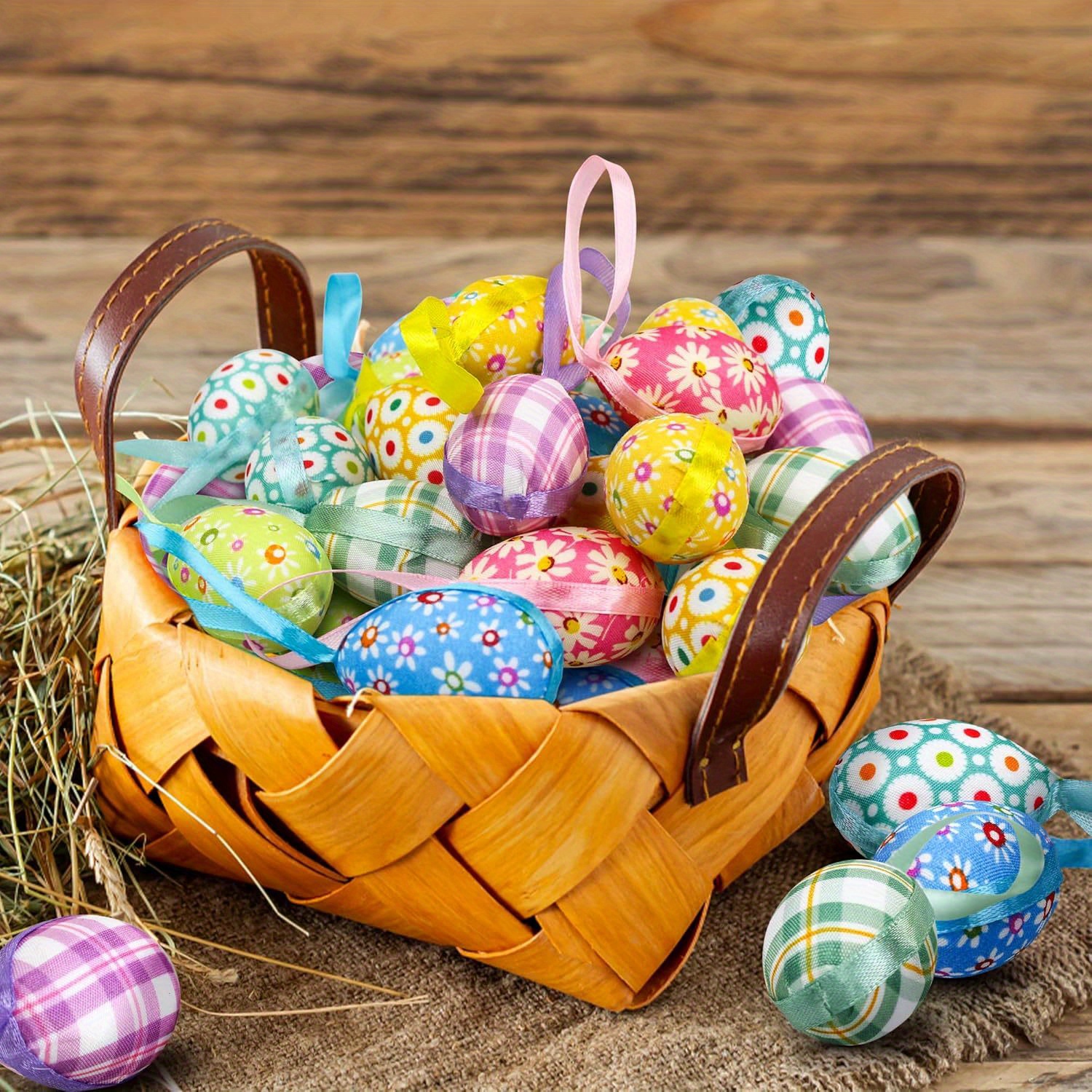 

24pcs Easter Decorative Eggs, Style Plastic Hanging Ornaments, Spring Basket Filler Decoration, With No Feathers, For Easter Holiday, Non-electric Use