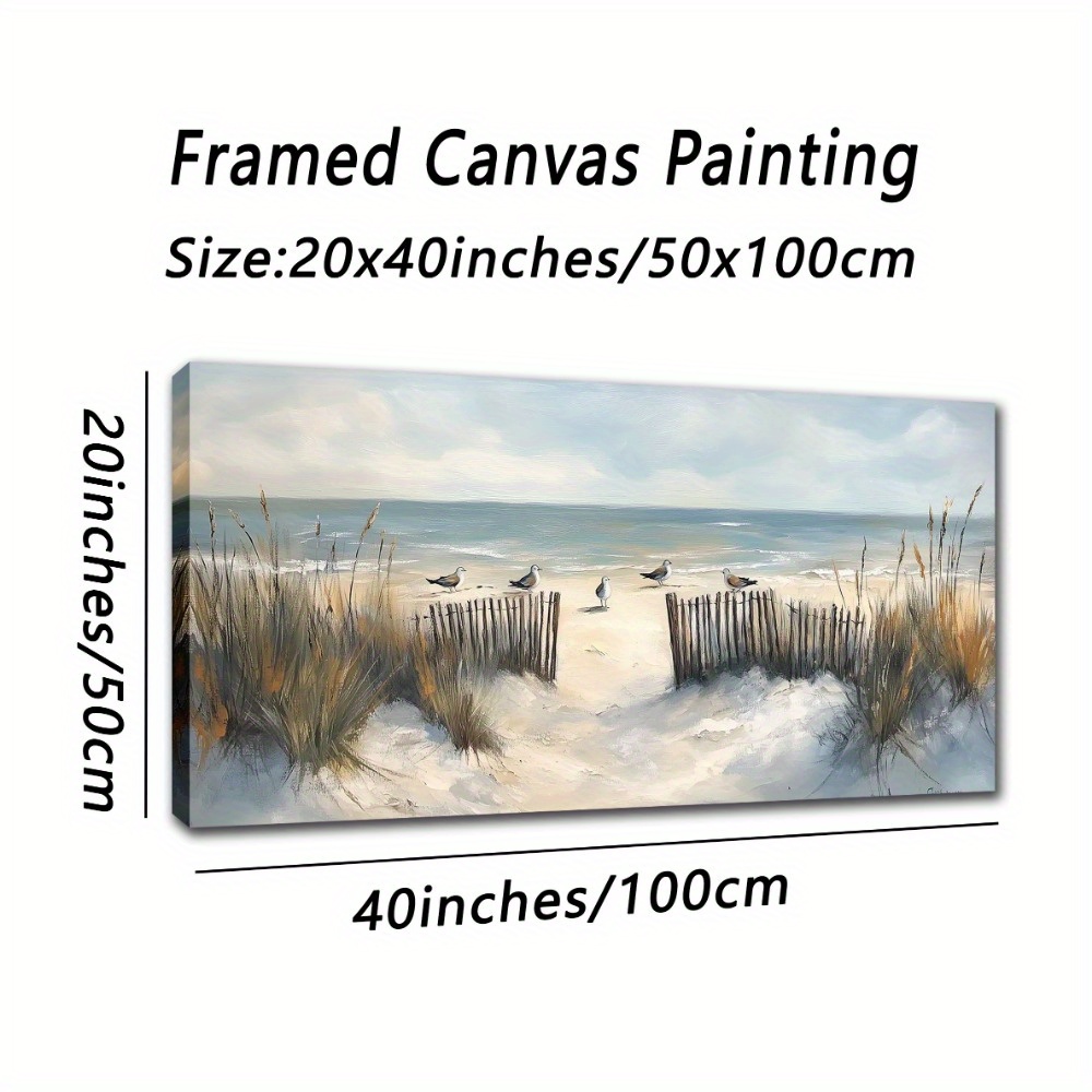 TEMU Large Beach Scene Wall Art - 20x40 Inches, Coastal Painting With Wood Frame, Living Room, Bedroom, Office & Kitchen Decor, Beach Theme Decor