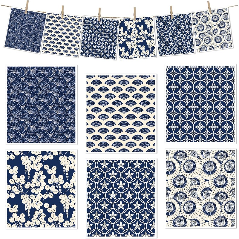 TEMU 6pcs 7x8 Inch Swedish Dishcloths For Kitchen, Blue Japanese Pattern Dish Cloths Reusable, Absorbent, Cleaning Towels Wipes, Cooking Home Decor