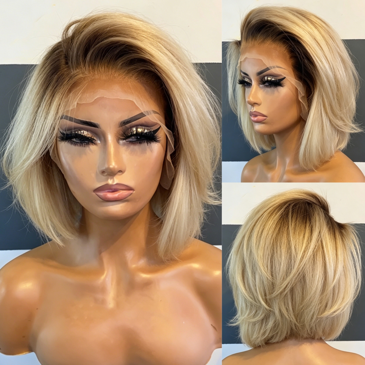 TEMU Peluca Bob Corta sin Pegamento con Encaje Frontal HD y Cabello Pre-desplumado | Cabello Sintético Resistente al Adecuado para de Piel, Pelucas
