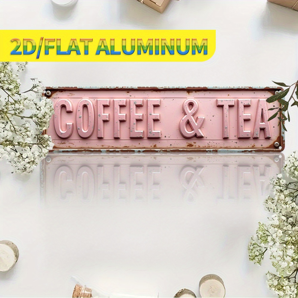 TEMU 2d Flat - 1pc 2d Flat Weathered End Texture "" Floral Vintage Aluminum Metal Wall Plaque - 10x40 Cm, With Distressed Font Rustic Style Wall Art,