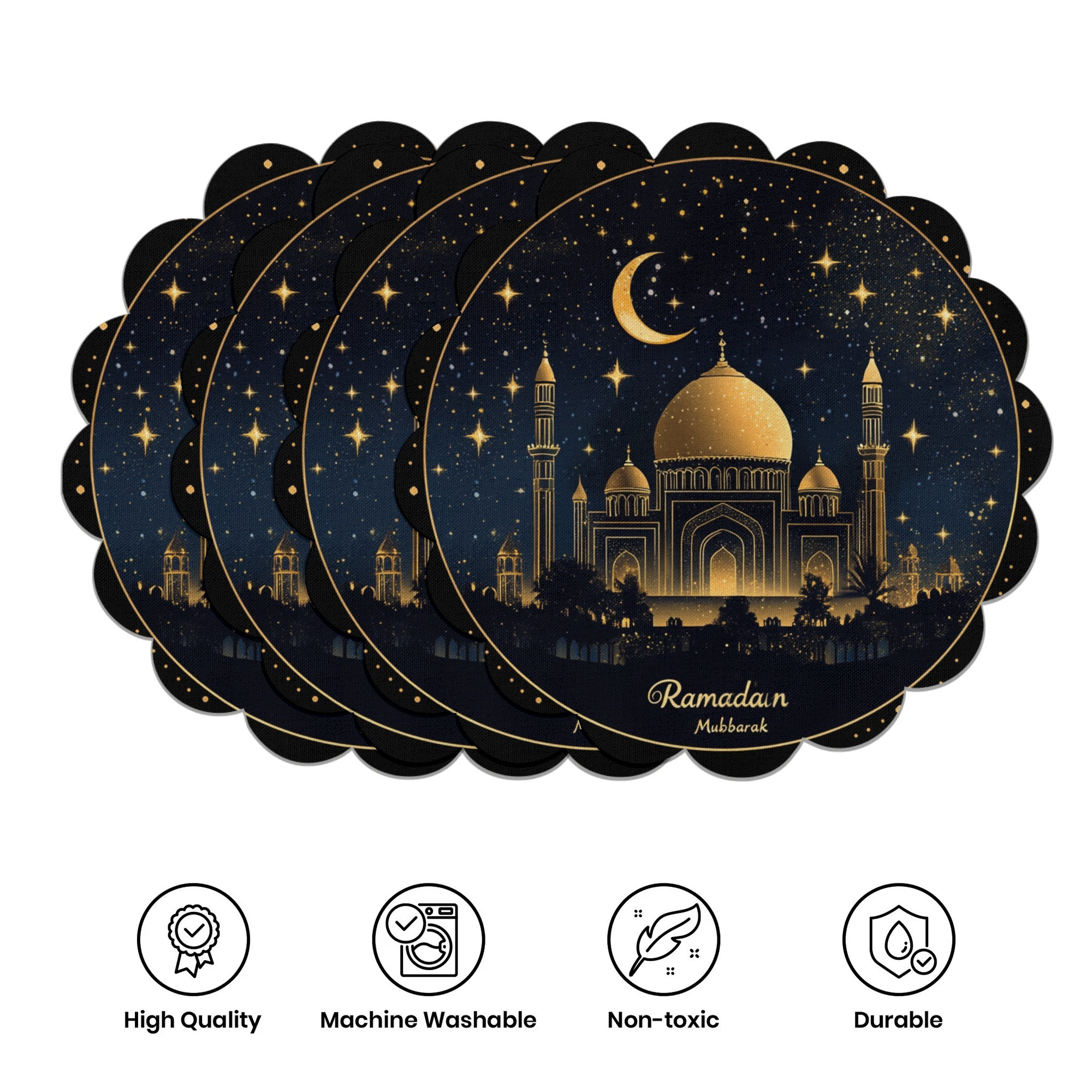 4pc&6pc&8pcs Ramadan Holiday Wave Shaped Placemat, 15 Inch, Suitable For Kitchen Dining Tables, Restaurants, Birthday Parties, And Dining Decorations