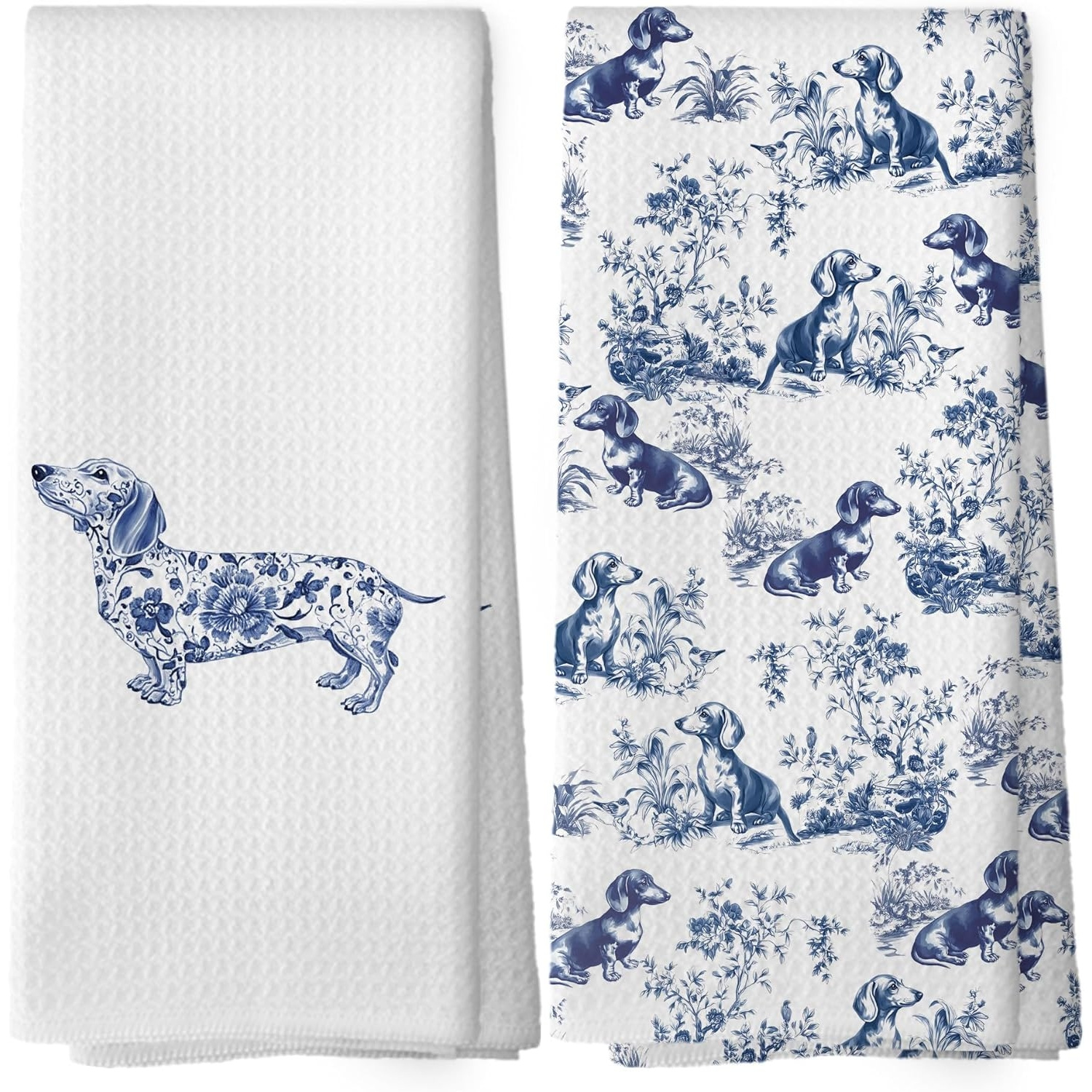 TEMU Set Of 2 Chinoiserie Dachshund Kitchen Towels Suitable For Women & Weiner Dog Lovers - Floral Dish Cloths With Dachshund Print, Hand Washable