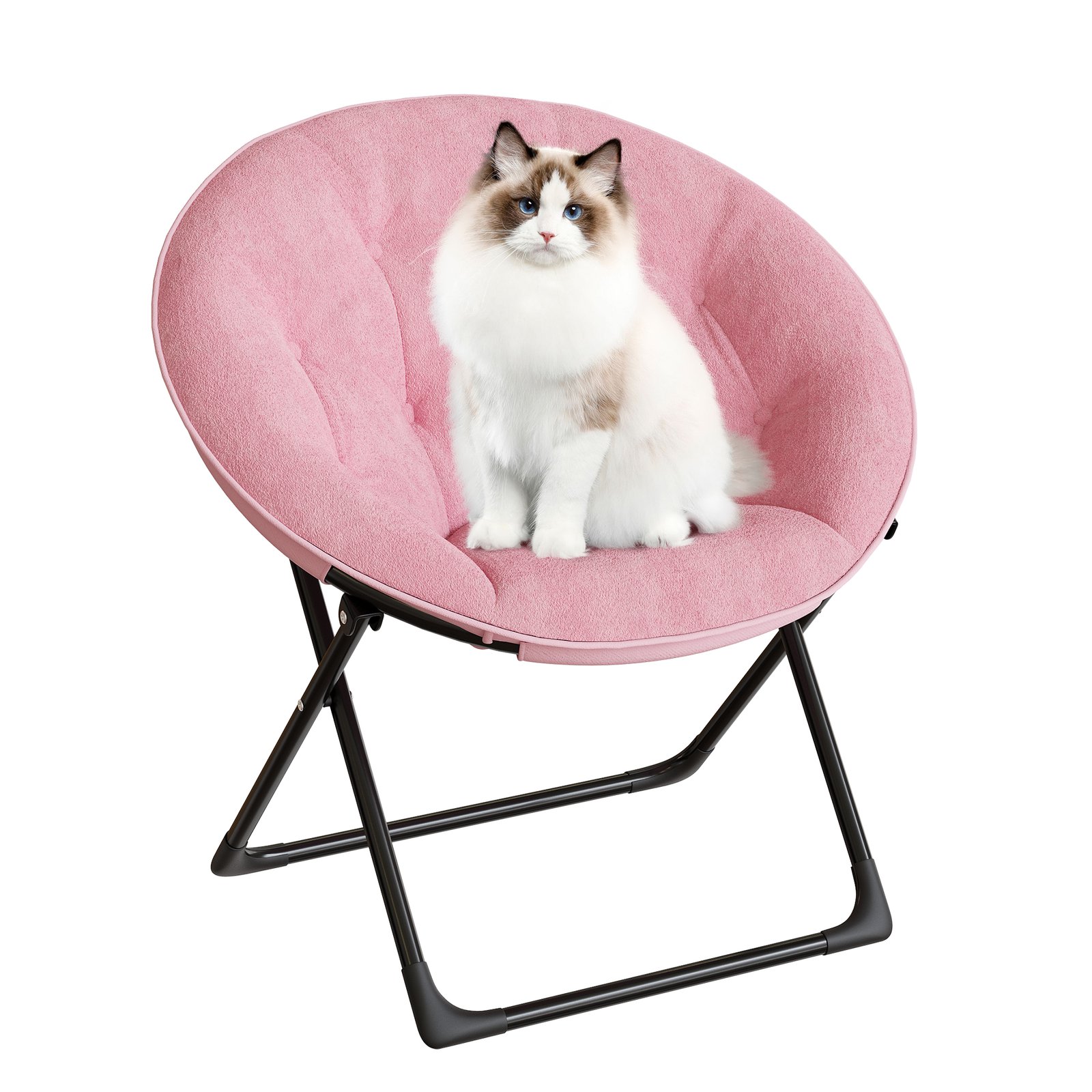 Image of Oversized Soft Saucer Chair For Bedroom Living Room Dorm Collapsible Accent Lounge Chair With Sturdy Metal Frame Ultra Comfy For Adults Teens Pink