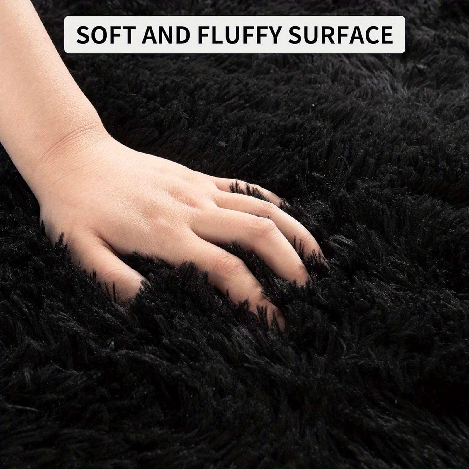Image of Soft Modern Indoor Large Luxury Mat For Livingroom Bedroom Dorm Room Home Decorative, Non-slip Plush Fluffy Furry Fur Area Rugs Comfy Accent Floor Mat, Black