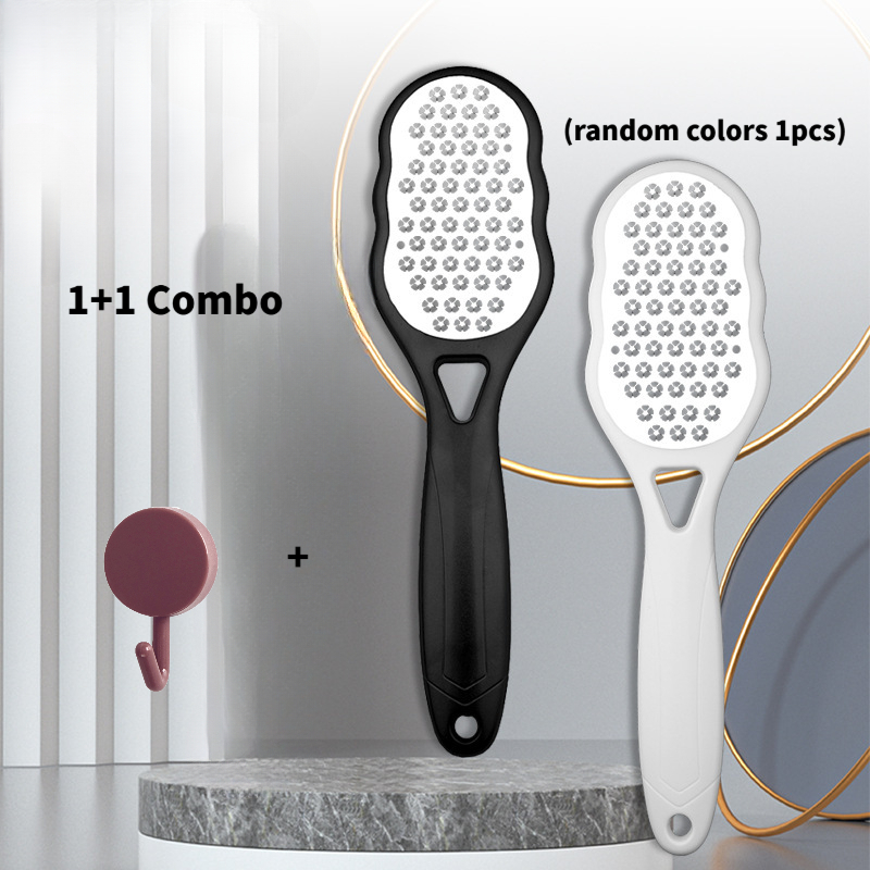 TEMU 1 Stainless Steel Blade-free Foot File In Random Color + 1 Macaron Hook. Equipped With A Safety Splash Guard, An Ergonomic Curved Handle For ,
