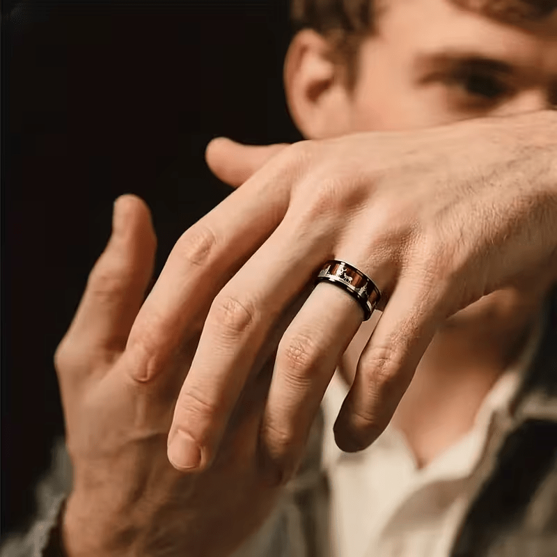 A Stylish 8Mm Tungsten Ring for Men, Featuring a Deer Design, Ideal As a Promise Ring for Wildlife Lovers. This Deer Silhouette Ring Makes a Great Gift for Christmas, Valentine'S Day, Boyfriends, Or Husbands