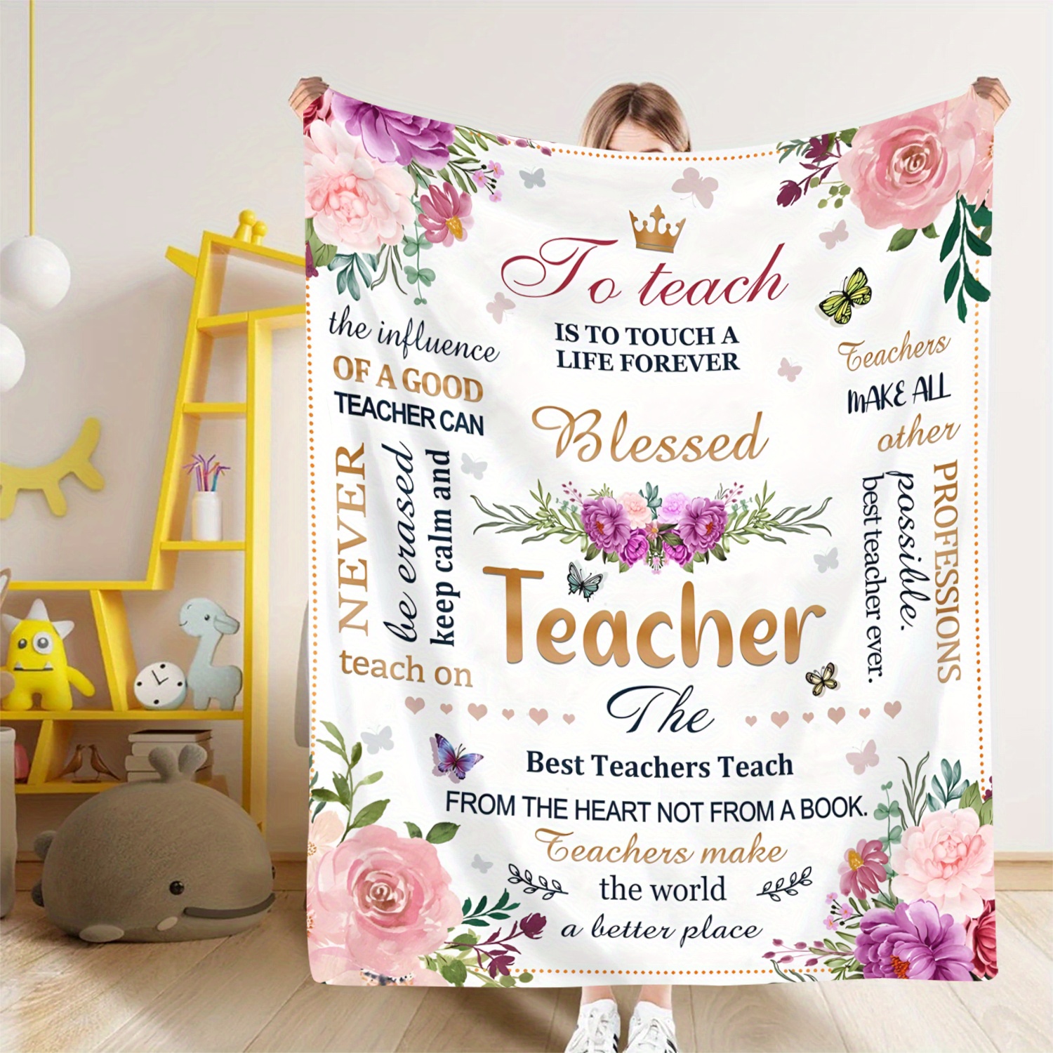 

1pc Teacher Appreciation Fleece Blanket - Polyester Knitted Inspirational , All , 200-250gsm , For Educators