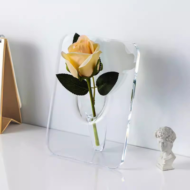 clear acrylic frame vase hydroponic flower pot modern minimalist home office desk decor   ornament for housewarming gift no batteries needed office decor decorative flower holder    